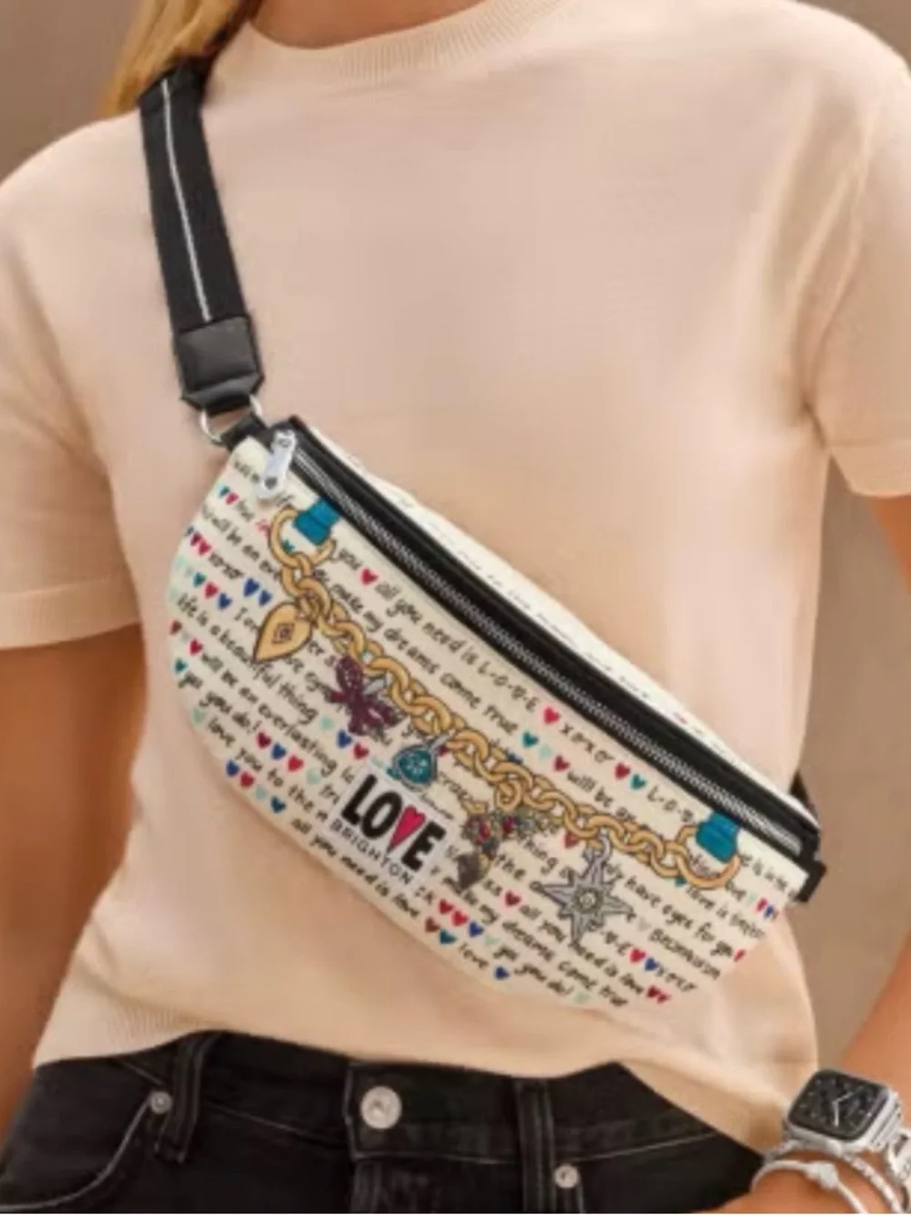 Brighton White Canvas LOVE Story Belt Bag